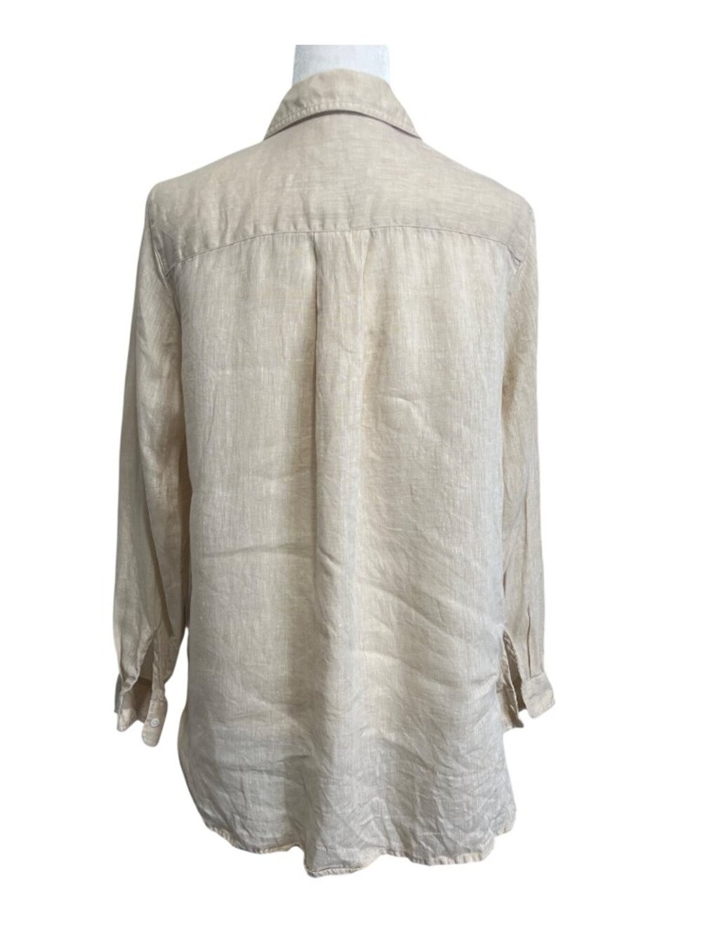 J. McLaughlin Womens Size L Button-Up Top 100% Linen Shirt Beige Long Sleeve - Picture 3 of 8